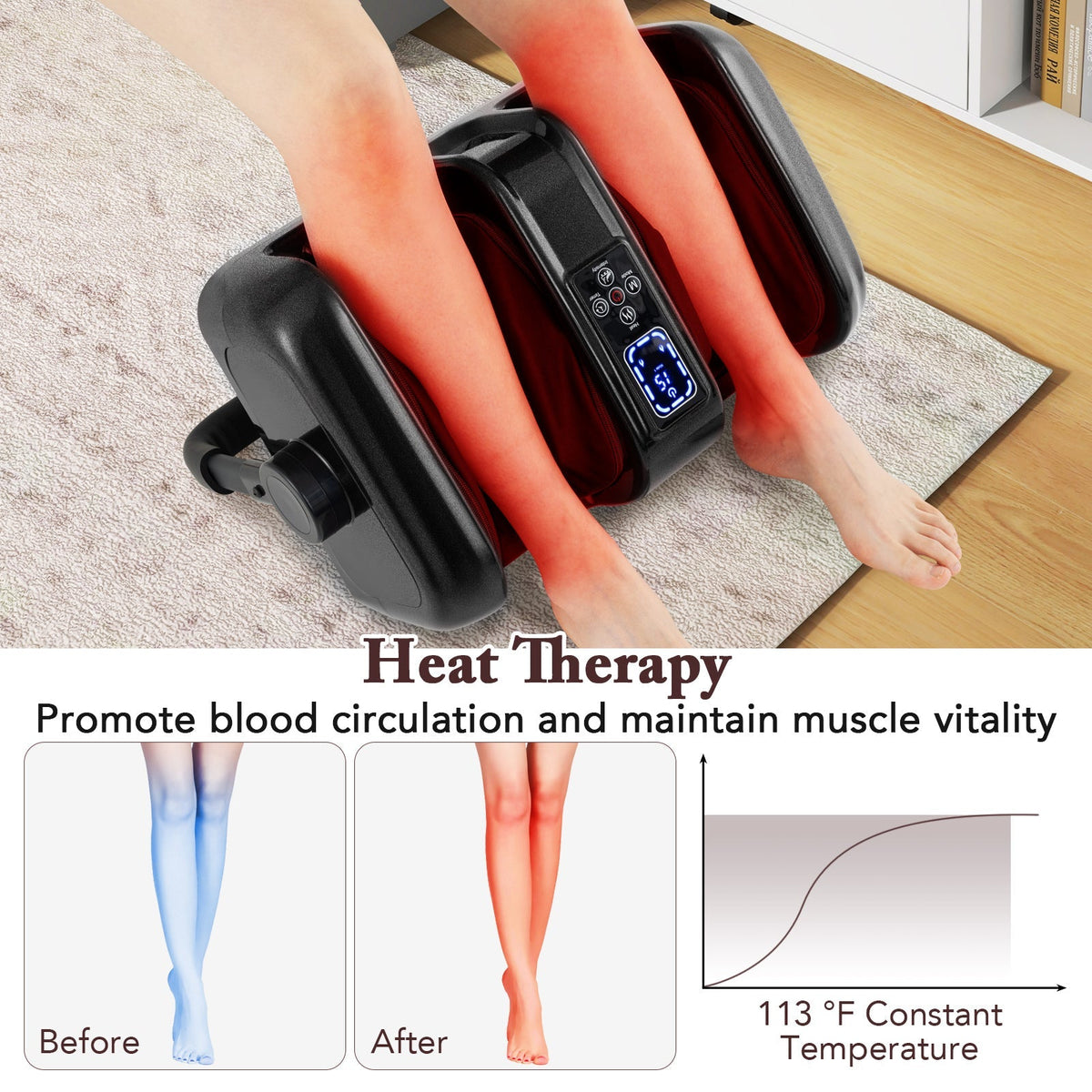 Foot and Calf Massager with Heat Shiatsu Deep Kneading Rolling Smart Electric Leg Massager-Black