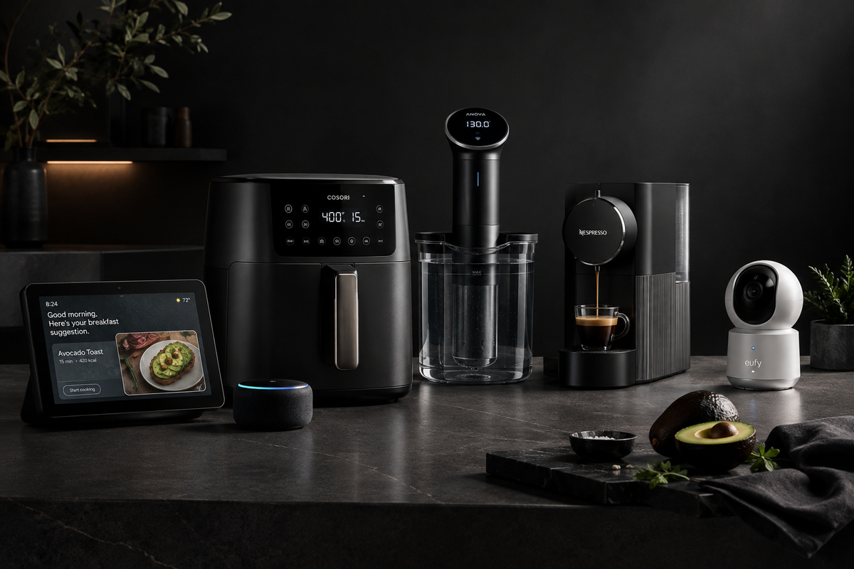 Smart kitchen and home gadgets featuring practical technology and useful household essentials for modern everyday living
