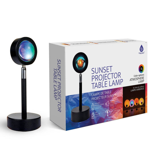 Sunset projector table lamp with packaging on a white background