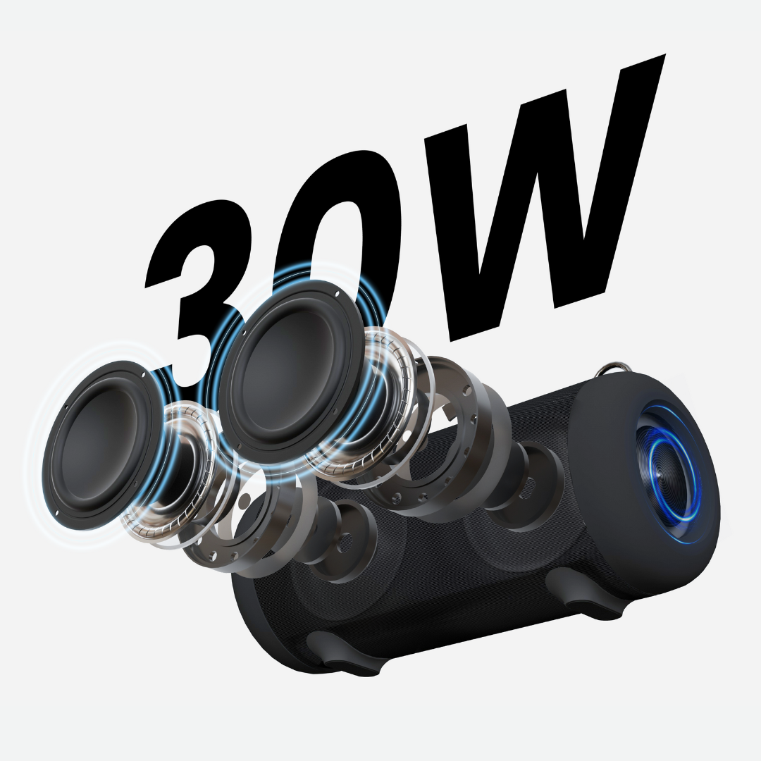 Speaker with '30W' text on a white background