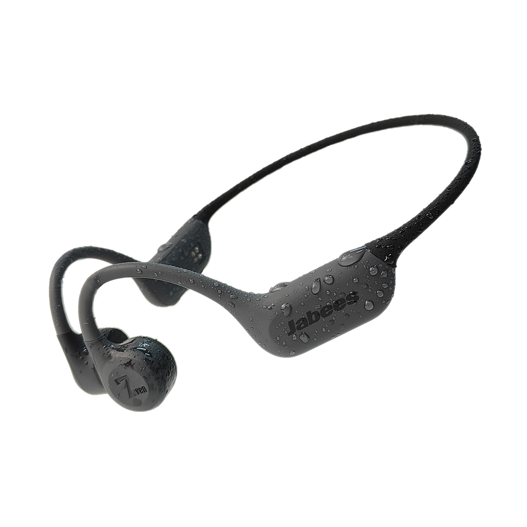 Black 7Seven bone conduction swimming headphones on a white background