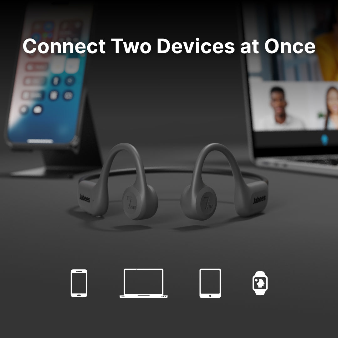 7Seven bone conduction headphones with accessories on a dark surface