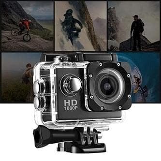 1080p action camera in waterproof case with outdoor adventure scenes