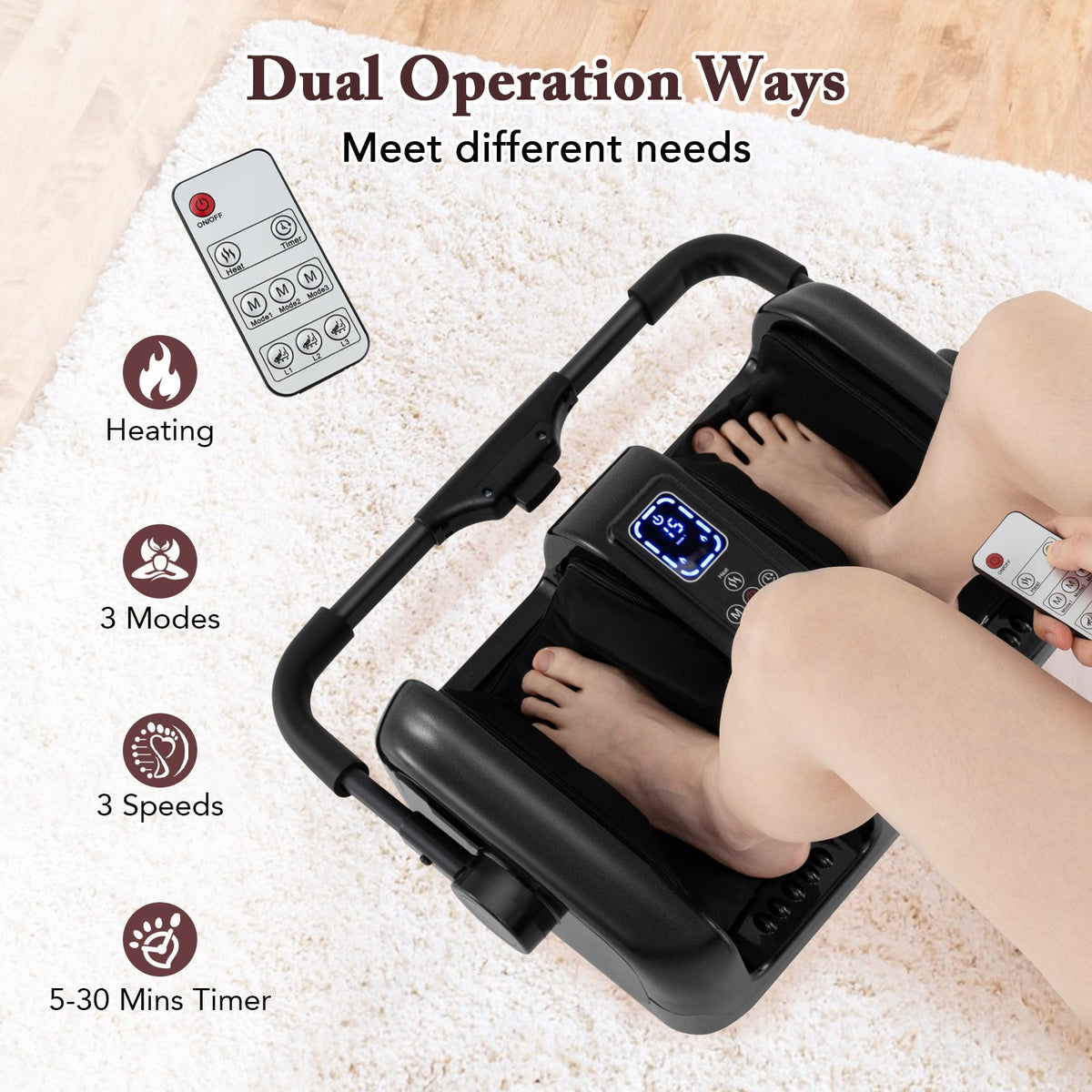 Foot and Calf Massager with Heat Shiatsu Deep Kneading Rolling Smart Electric Leg Massager-Black